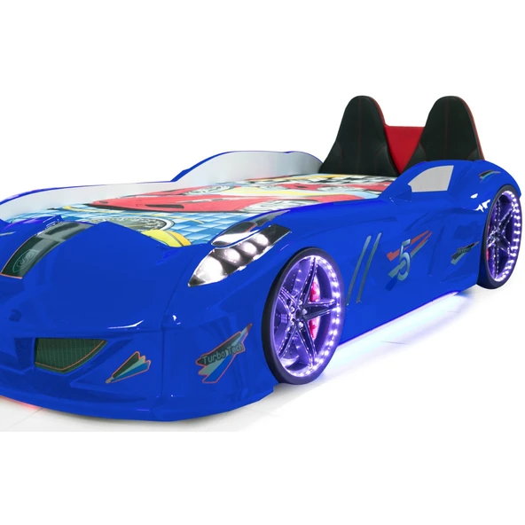 Arabalı Yatak, Jaguar Koltuklu Full Ledli Arabalı Yatak - Mavi - 2