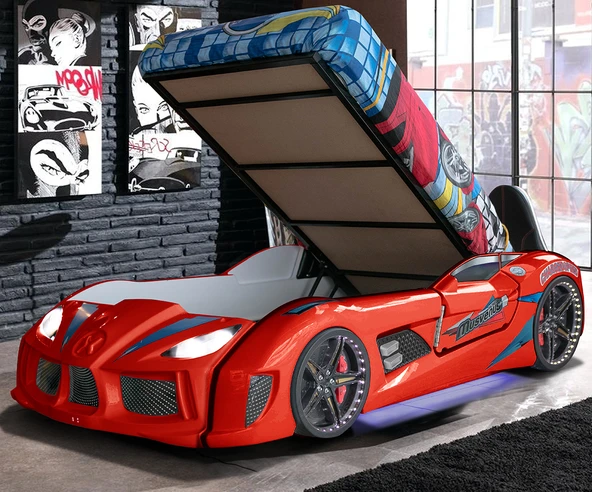 Arabalı Yatak, Audi Bazalı Kapıları Açılabilen Koltuklu Full Ledli Arabalı Yatak - Resim 5