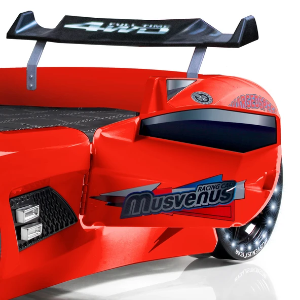 Arabalı Yatak, Audi Kapıları Açılabilen Rüzgarlıklı Full Ledli Arabalı Yatak - Mavi - 12