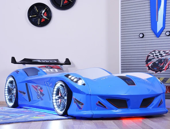 Arabalı Yatak, Jaguar Rüzgarlıklı Full Ledli Arabalı Yatak - Mavi - Resim 4