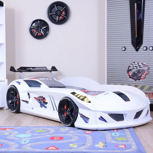 Arabalı Yatak, Jaguar Arabalı Yatak Rüzgarlıklı Beyaz - Resim 2