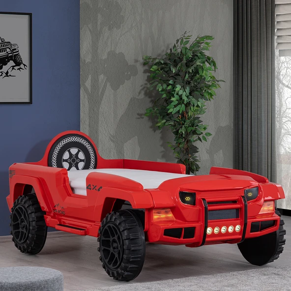 Arabalı Yatak, Jeep Lüx Ledli Arabalı Yatak - Kırmızı