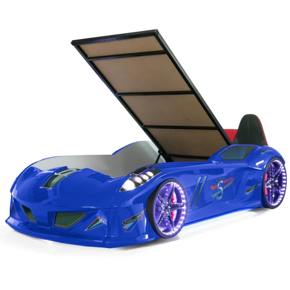 Arabalı Yatak, Jaguar Bazalı Koltuklu Full Ledli Arabalı Yatak - Mavi 1 Adet Comfort Yatak - 3