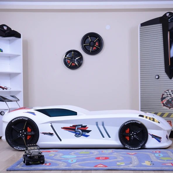 Arabalı Yatak, Jaguar Rüzgarlıklı Arabalı Yatak - Beyaz 1 Adet Comfort Yatak - 3