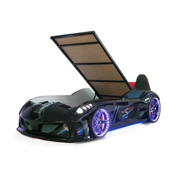 Arabalı Yatak, Jaguar Bazalı Full Ledli Koltuklu Arabalı Yatak Siyah 1 Adet Comfort Yatak - 2