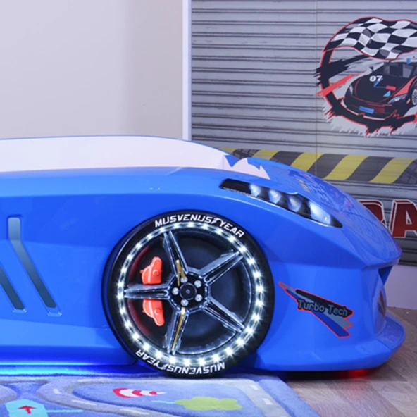 Arabalı Yatak, Jaguar Rüzgarlıklı Full Ledli Arabalı Yatak - Mavi 1 Adet Comfort Yatak - 5