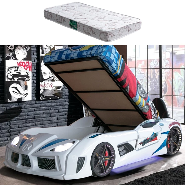 Arabalı Yatak, Audi Bazalı Koltuklu Full Ledli Arabalı Yatak +1 Adet Comfort Yatak - Resim 5