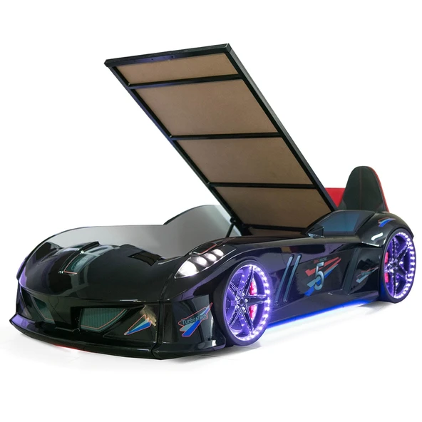 Arabalı Yatak, Jaguar Bazalı Koltuklu Full Ledli Arabalı Yatak - Siyah - 2