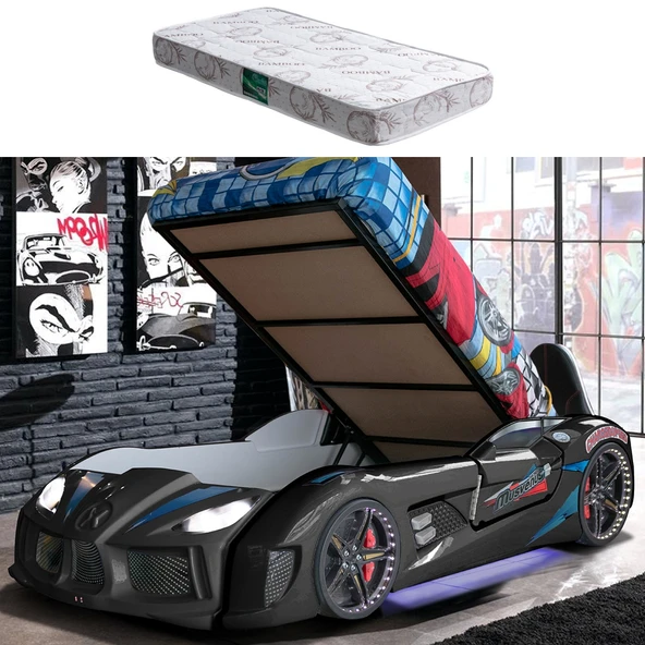 Arabalı Yatak, Audi Bazalı Koltuklu Full Ledli Arabalı Yatak - Siyah 1 Adet Comfort Yatak