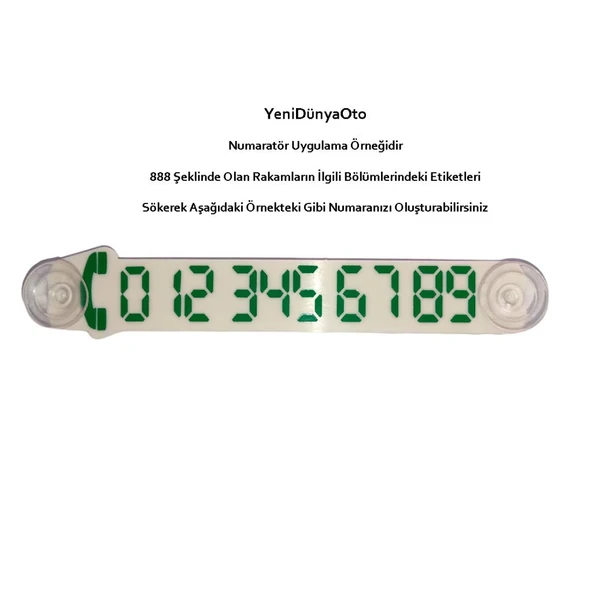 Cama Vantuzlu Oto Araç içi Telefon Numaratör,Telefon No Gösterici Beyaz-Yeşil YDNMR026 - 2