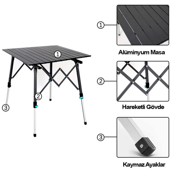 Katlanabilir Alüminyum Kamp Masası - Akordion - Madfox Skylite - Siyah - 546249 - 5