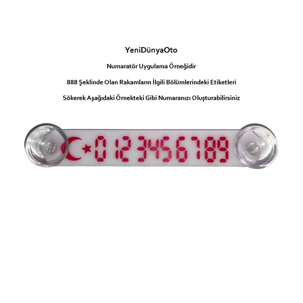 Cama Vantuzlu Oto Araç içi Telefon Numaratör,Telefon No Gösterici, Beyaz-Kırmızı YDNMR024 - 2