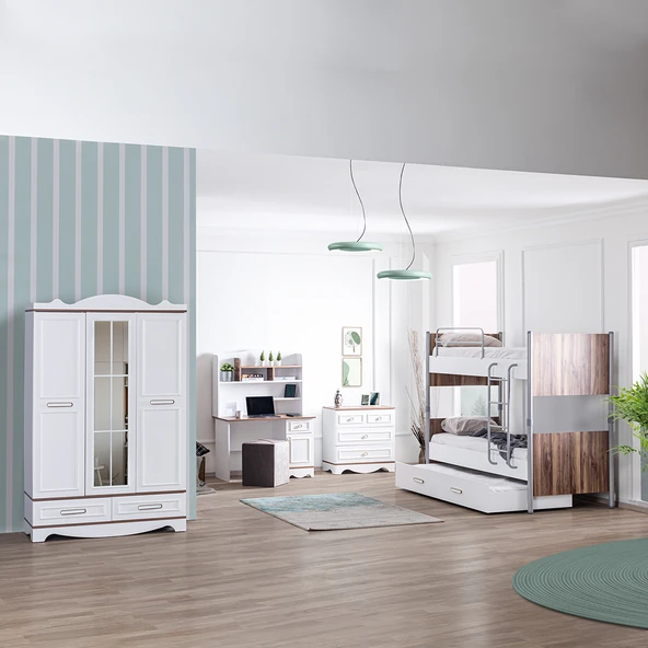 Poyraz Genç Odası, 3 Kapılı Dolap, Ranza, Masa, Şifonyer