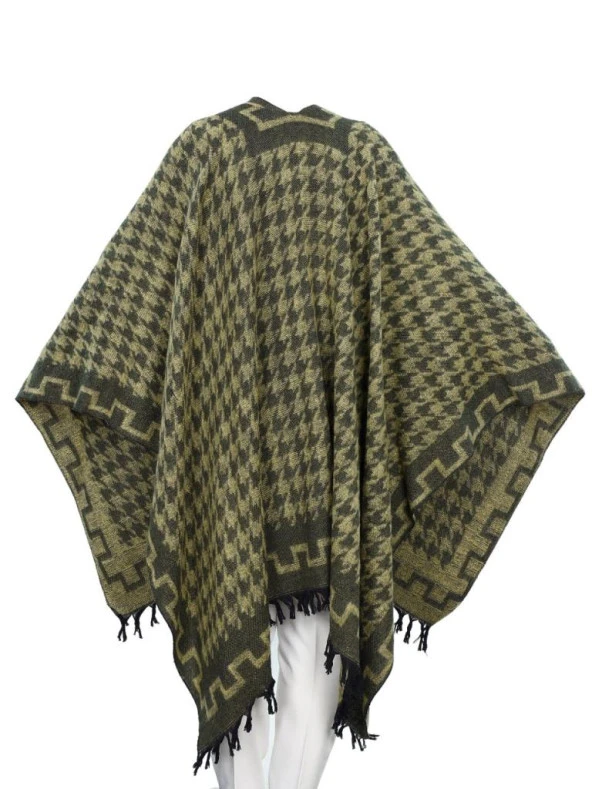 Yeşil Ve Sarı Karışımlı Akrilik Kumaş Panço - 5