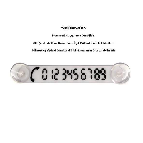 Cama Vantuzlu Oto Araç içi Telefon Numaratör,Telefon No Gösterici , Beyaz-Siyah YDNMR025 - 2