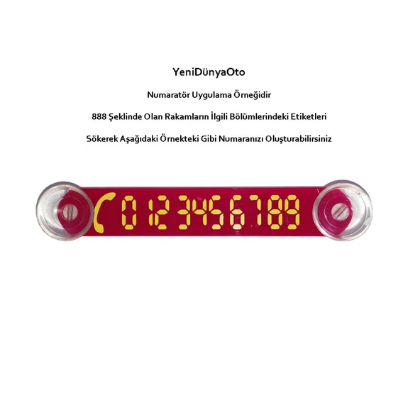 Cama Vantuzlu Oto Araç içi Telefon Numaratör,Telefon No Gösterici Sarı-Kırmızı YDNMR028 - 2