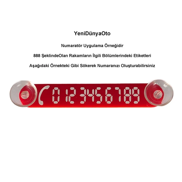 Cama Vantuzlu Oto Araç içi Telefon Numaratör,Telefon No Gösterici, Kırmızı-beyaz, YDNMR029 - 2