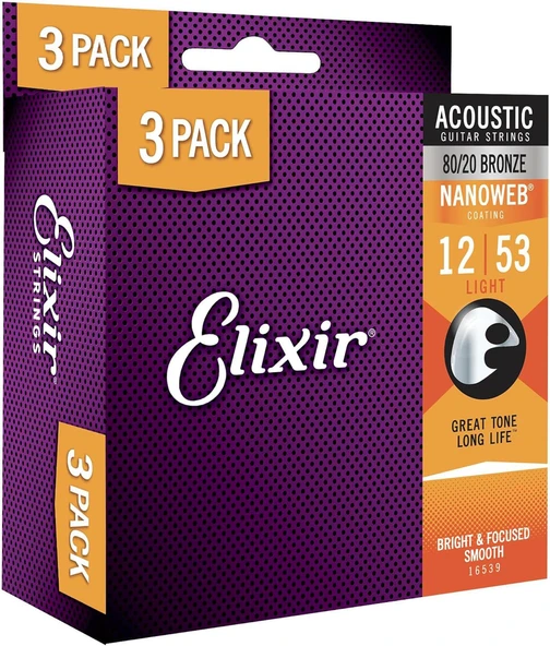 Elixir Akustik Bronz Nano Tel 012/053 (3'lü Paket)
