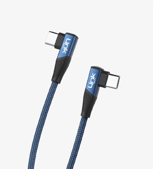 Link Tech K595 Gaming 90° Derece Metalik Başlıklı 1500mm 3A 60W Örgülü Tip-C Tip-C Şarj Kablosu