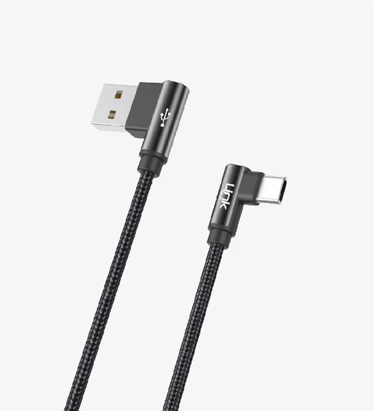Link Tech K594 Gaming 90° Derece Metalik Başlıklı 1500mm 3A Örgülü USB Tip-C Şarj Kablosu