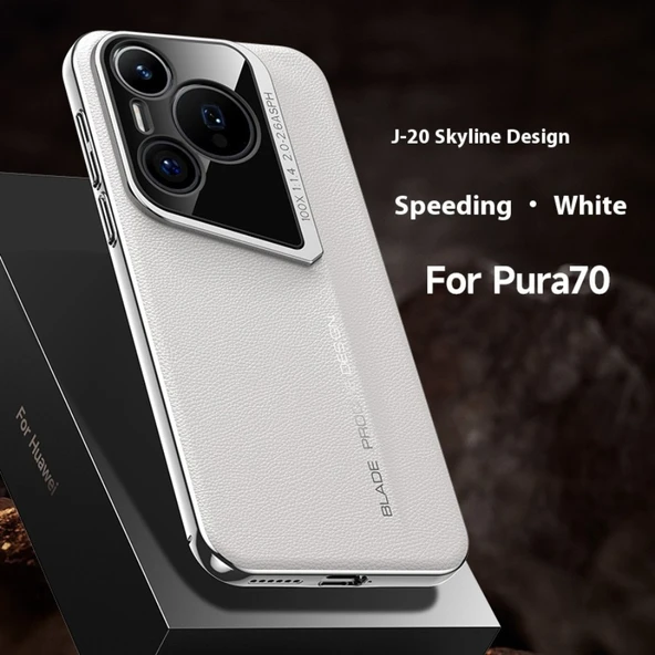 Huawei Pura 70 Beyaz Deri Kılıf - Sade İş Stili