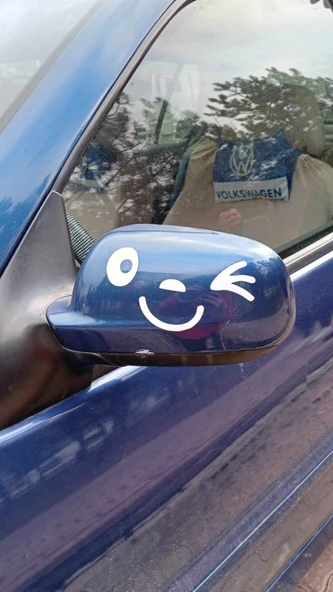 Gülen Yüz, Emoji Araba-Motosiklet Cam Etiket Sticker 13x7cm Beyaz Renk - 3