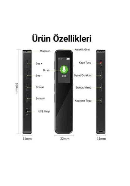 LED Ekranlı 32 GB Mp3 Çalar Kesintisiz ses Kayıt KB 90 - 2