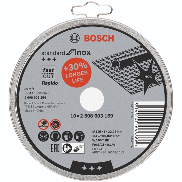 Bosch İnox Kesme Taşı 115x1.0x22.23 2608603254 (Pk 10lu)