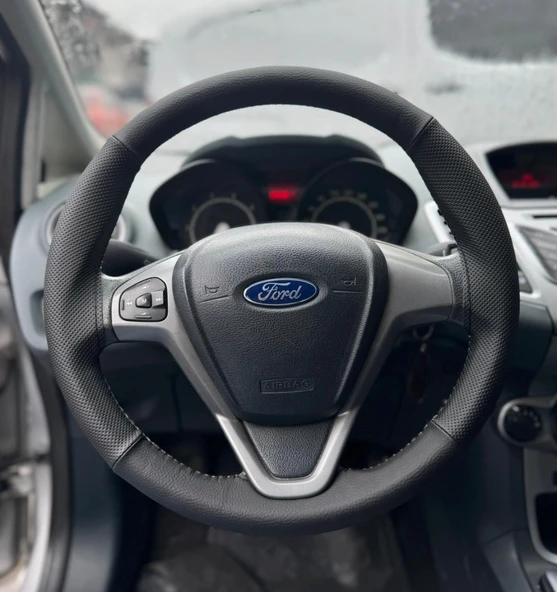 DİKİŞLİ DİREKSİYON KILIFI SİYAH DERİ NOKTALI DERİ SİYAH DİKİŞLİ FORD CURRİER İÇİN - 1