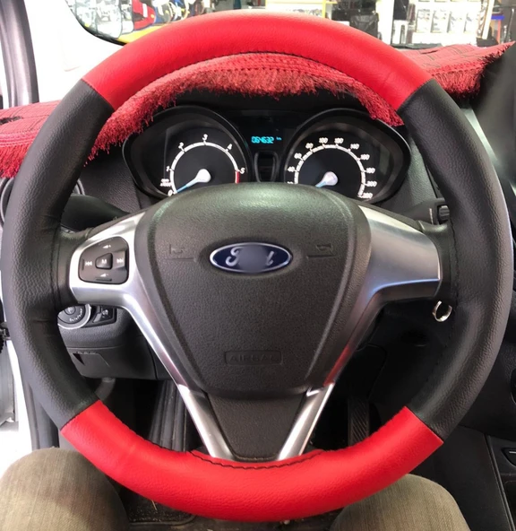 DİKİŞLİ DİREKSİYON KILIFI SİYAH DERİ KIRMIZI DERİ SİYAH DİKİŞLİ F ORD CURRİER İÇİN ürün görseli