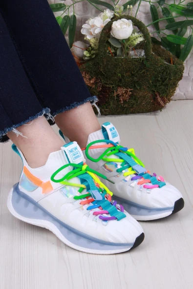 Guja Karsu Rahat Esnek Özel Tasarım Renkli Bağcuklı Sneaker Kadın Ayakkabı - Resim 6