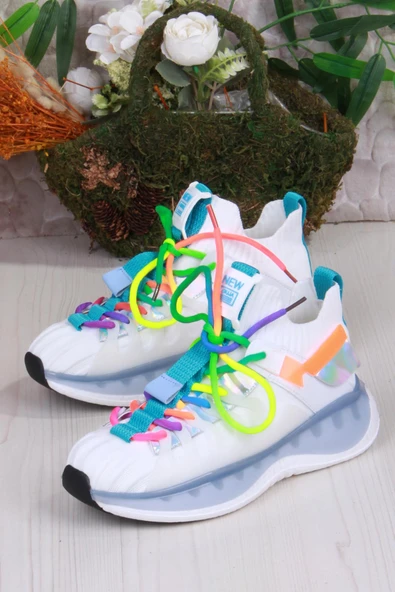 Guja Karsu Rahat Esnek Özel Tasarım Renkli Bağcuklı Sneaker Kadın Ayakkabı - Resim 9