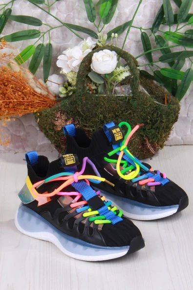 Guja Karsu Rahat Esnek Özel Tasarım Renkli Bağcuklı Sneaker Kadın Ayakkabı - Resim 3