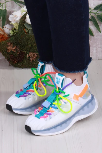 Guja Karsu Rahat Esnek Özel Tasarım Renkli Bağcuklı Sneaker Kadın Ayakkabı - Resim 7