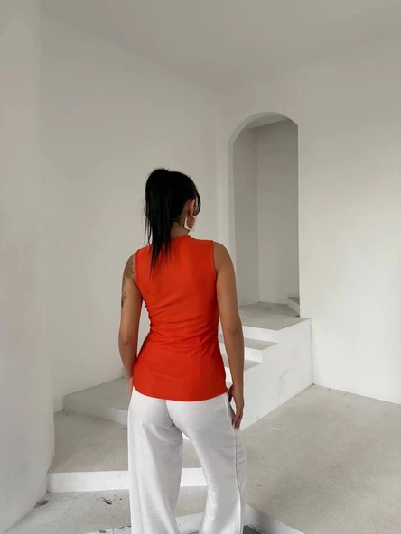 Kadın turuncu bisiklet yaka gold düğmeli ottoman bluz s2310 - 2