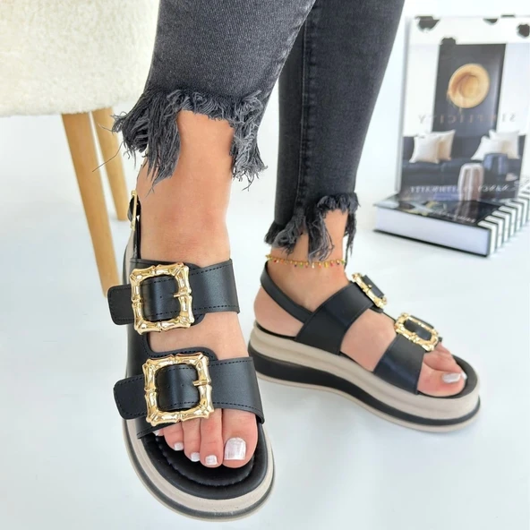 Stan Siyah Cilt Sandalet - 5