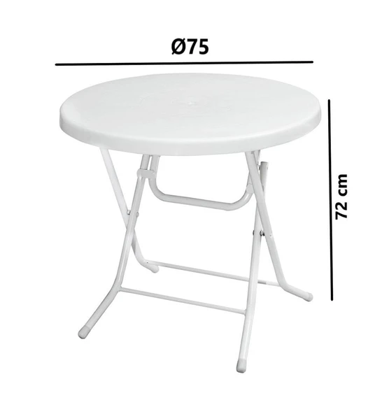 Omnipazar MT-GFM205 Rose Plastik Yuvarlak Katlanır Bahçe Balkon Masa Ø75 cm Beyaz - 2