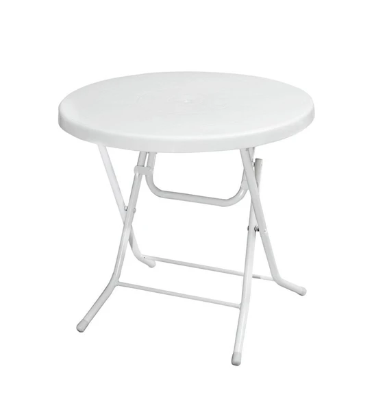Omnipazar MT-GFM205 Rose Plastik Yuvarlak Katlanır Bahçe Balkon Masa Ø75 cm Beyaz