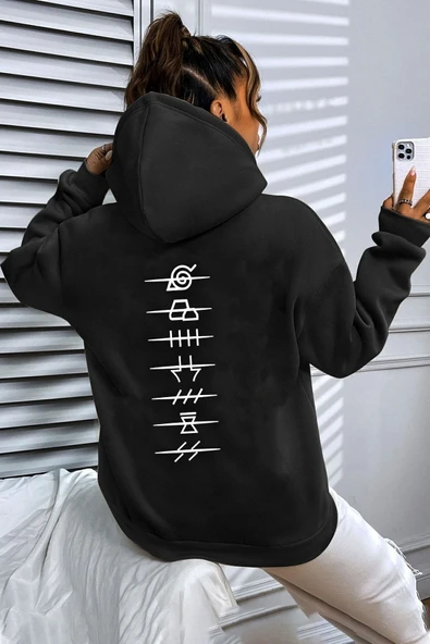 Siyah Sırt Baskı Bulut Sweatshirt