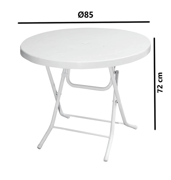 Omnipazar MT-GFM206 Luce Plastik Yuvarlak Katlanır Bahçe Balkon Masa Ø85 cm Beyaz - 2