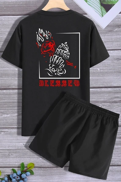 Sırt Baskılı Şort T-shirt Eşofman Takımı - Resim 7