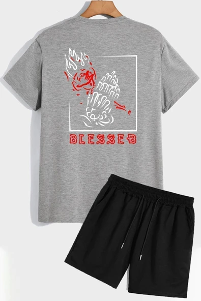 Sırt Baskılı Şort T-shirt Eşofman Takımı - Resim 4