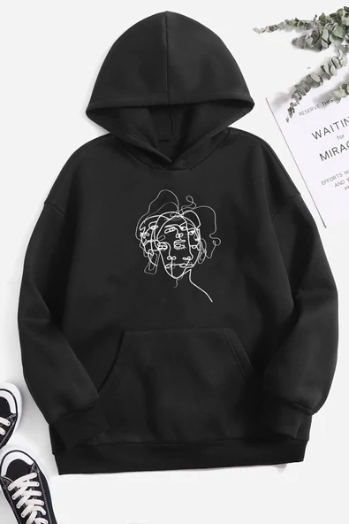 Woman One Line Baskılı Sweatshirt - Resim 5