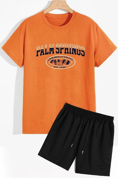 Rahat Tasarım Palm Şort T-shirt Eşofman Takımı