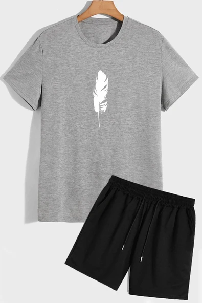 Tüy Baskılı Şort T-shirt Eşofman Takımı