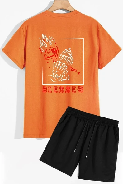 Sırt Baskılı Şort T-shirt Eşofman Takımı