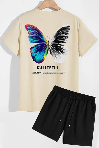 Butterfly Sırt Baskılı Şort T-shirt Eşofman Takımı