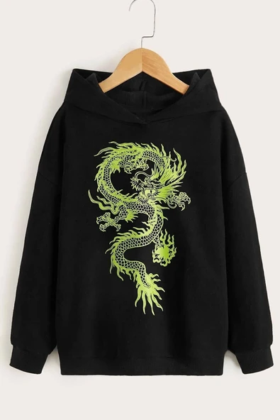 Chinese Dragon Graphic Baskılı Sweatshirt - Resim 12