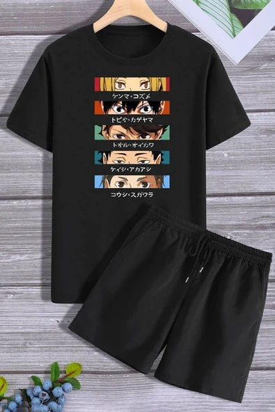 Rahat Tasarım Anime Şort T-shirt Eşofman Takımı