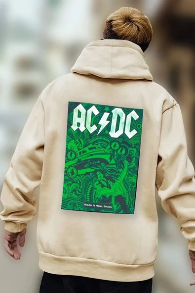Ac Dc Baskılı Kapüşonlu Sweatshirt